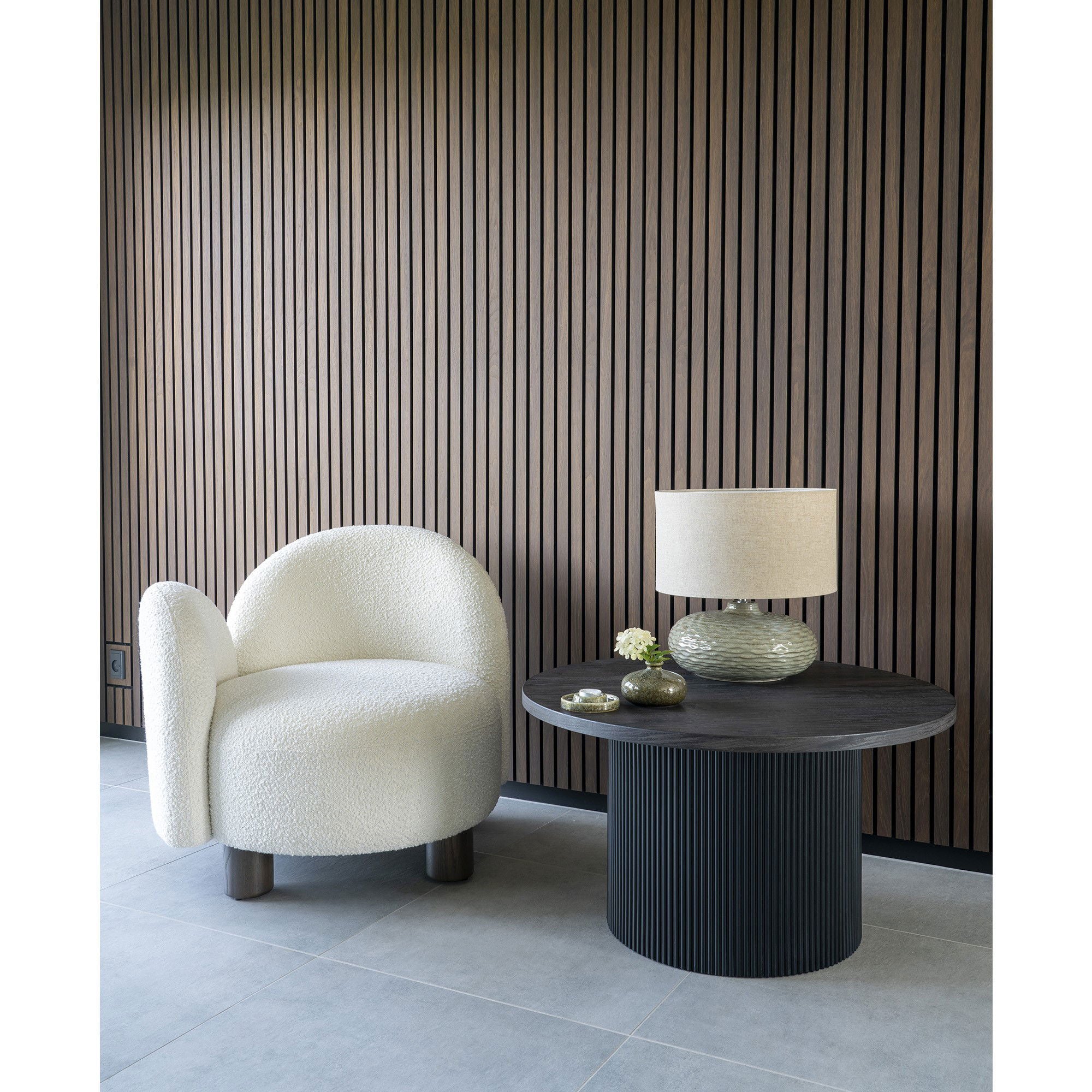 Honolulu - Loungesessel, Bouclé, rund, linksseitig, weiß, 74 × 82 × 73 cm